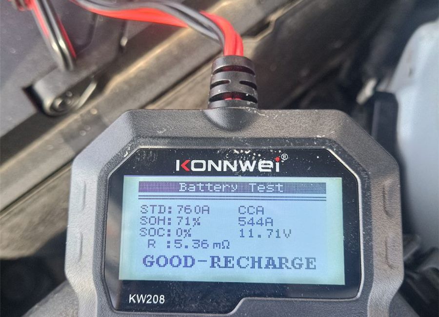 Battery test result on diagnostic tool screen