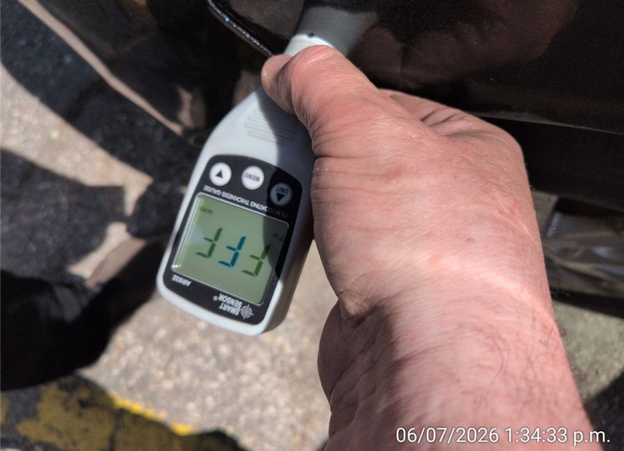 Paint thickness gauge showing FFF due to excessive body filler